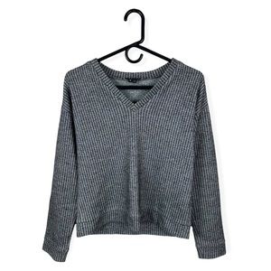 NWOT Theory Women’s Cropped Sweater Top Wool Blend Herringbone V Neck P F074509R